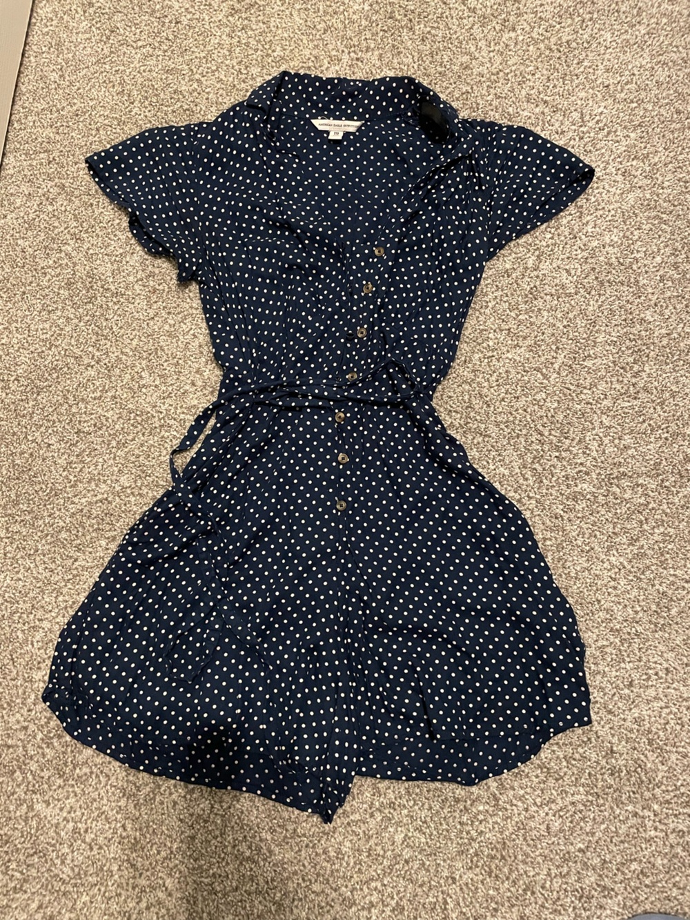 American Eagle Outfitters Navy Polka Dot romper